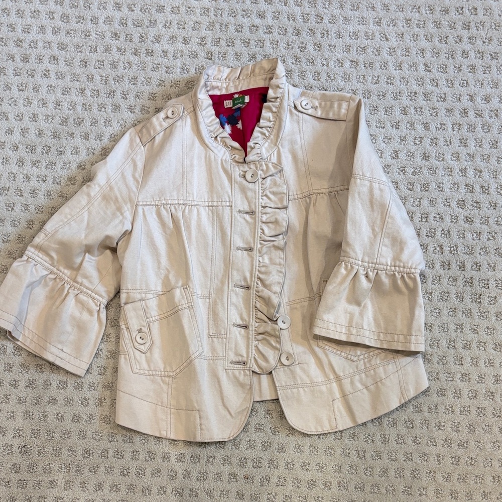 Tua Cream Women’s Blazer with Ruffle Detail